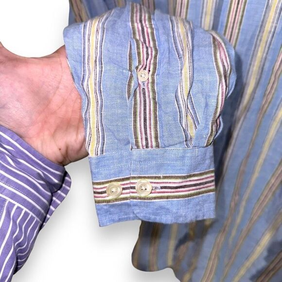 Mine London Pastel Stripe Pure Linen Button Down Shirt M - Picture 5 of 11